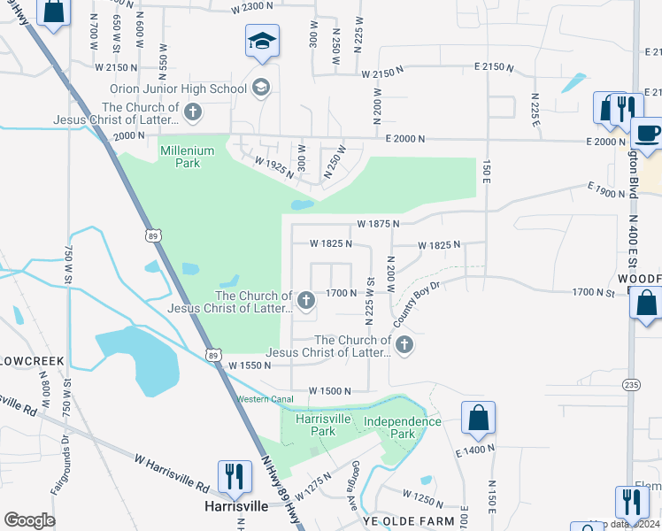 map of restaurants, bars, coffee shops, grocery stores, and more near 328 West 1775 North in Ogden