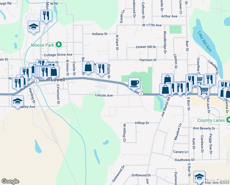 map of restaurants, bars, coffee shops, grocery stores, and more near 134-164 South Viant Street in Lowell