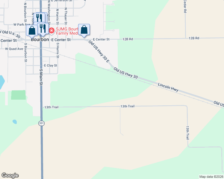 map of restaurants, bars, coffee shops, grocery stores, and more near in Bourbon