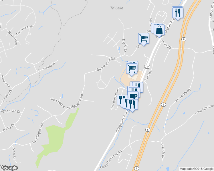 map of restaurants, bars, coffee shops, grocery stores, and more near 38 Freedom Way in Shelton