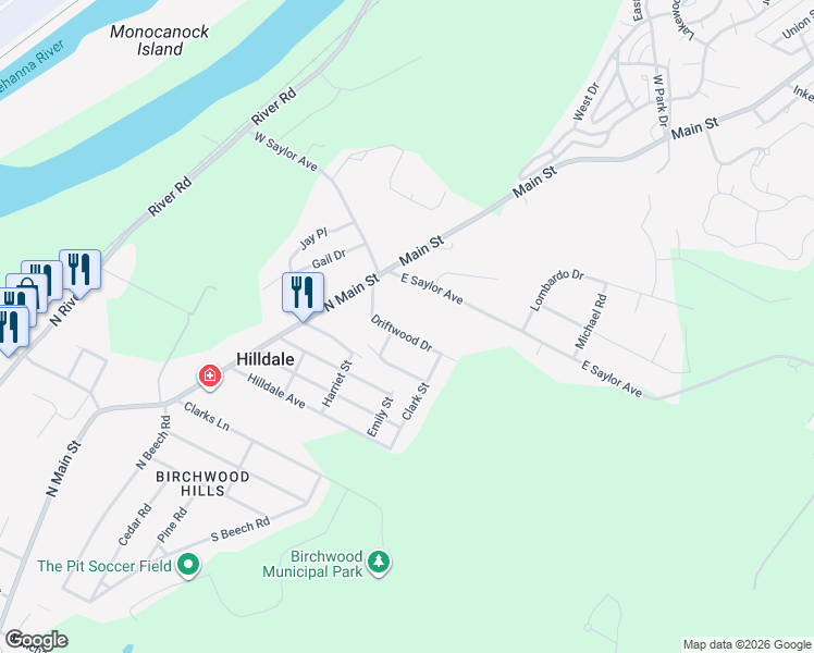 map of restaurants, bars, coffee shops, grocery stores, and more near 13 Driftwood Dr in Plains