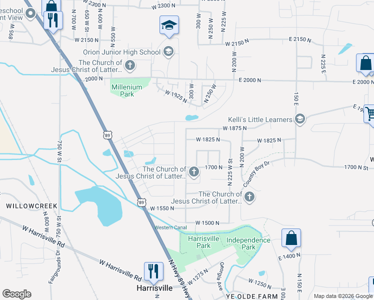 map of restaurants, bars, coffee shops, grocery stores, and more near 1788 North Diane Road in North Ogden