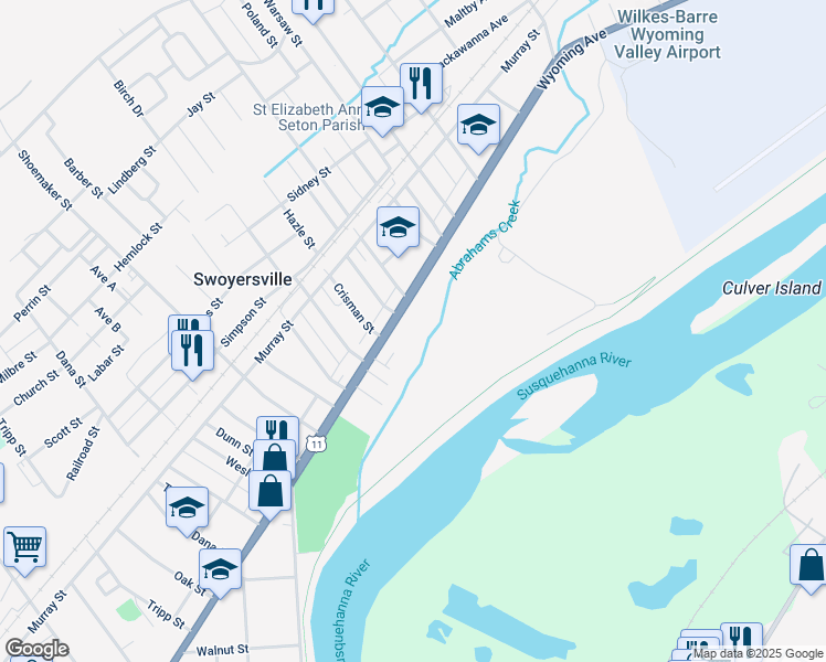 map of restaurants, bars, coffee shops, grocery stores, and more near 1513 Wyoming Ave in Kingston