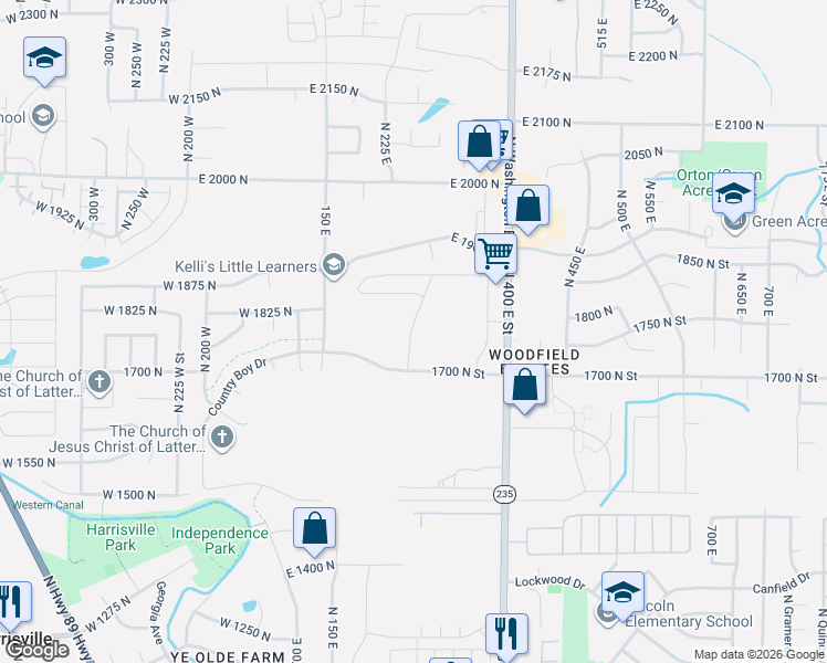 map of restaurants, bars, coffee shops, grocery stores, and more near 331 East 1800 North in Ogden