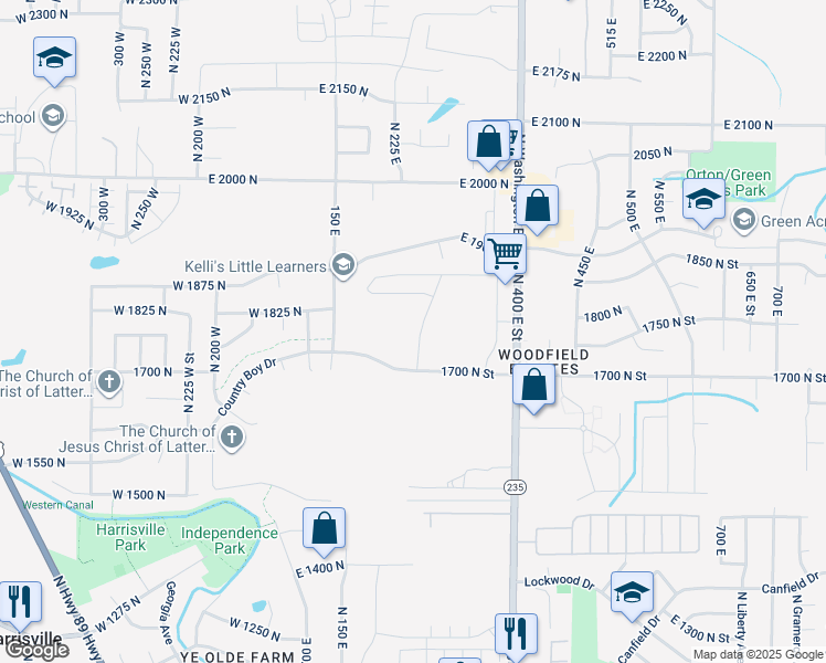 map of restaurants, bars, coffee shops, grocery stores, and more near 204 1700 North in North Ogden