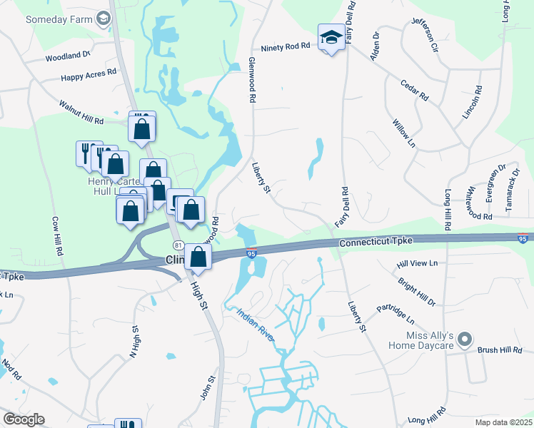 map of restaurants, bars, coffee shops, grocery stores, and more near 140 Liberty Street in Clinton