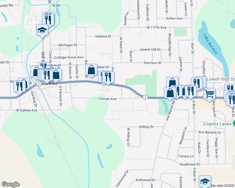 map of restaurants, bars, coffee shops, grocery stores, and more near 134-164 South Viant Street in Lowell