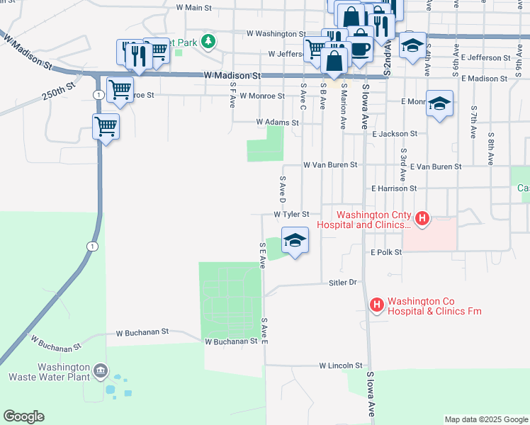 map of restaurants, bars, coffee shops, grocery stores, and more near 522 West Tyler Street in Washington
