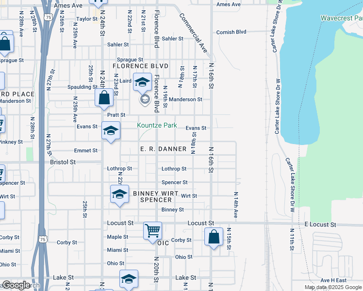map of restaurants, bars, coffee shops, grocery stores, and more near 1819 Pinkney Street in Omaha