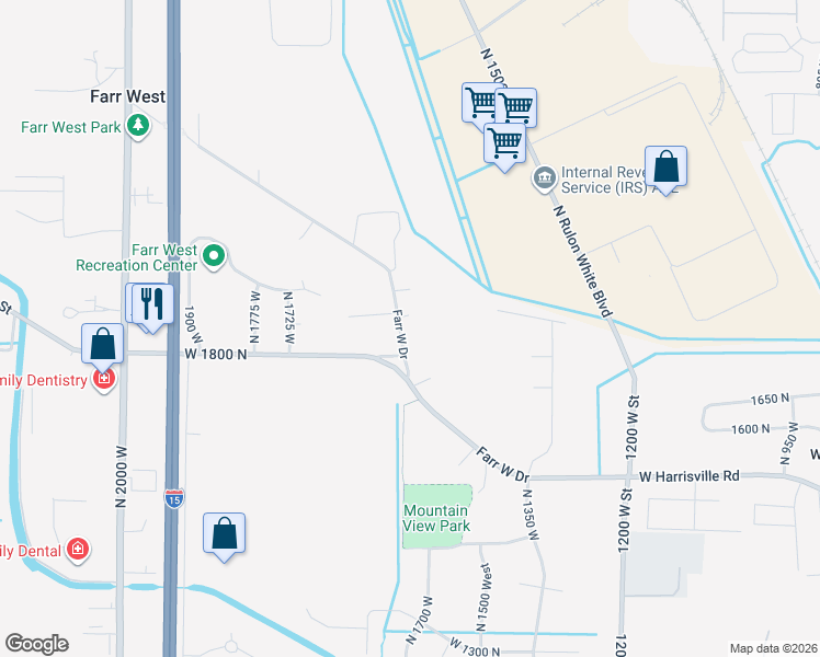 map of restaurants, bars, coffee shops, grocery stores, and more near 1514 Farr West Drive in Ogden
