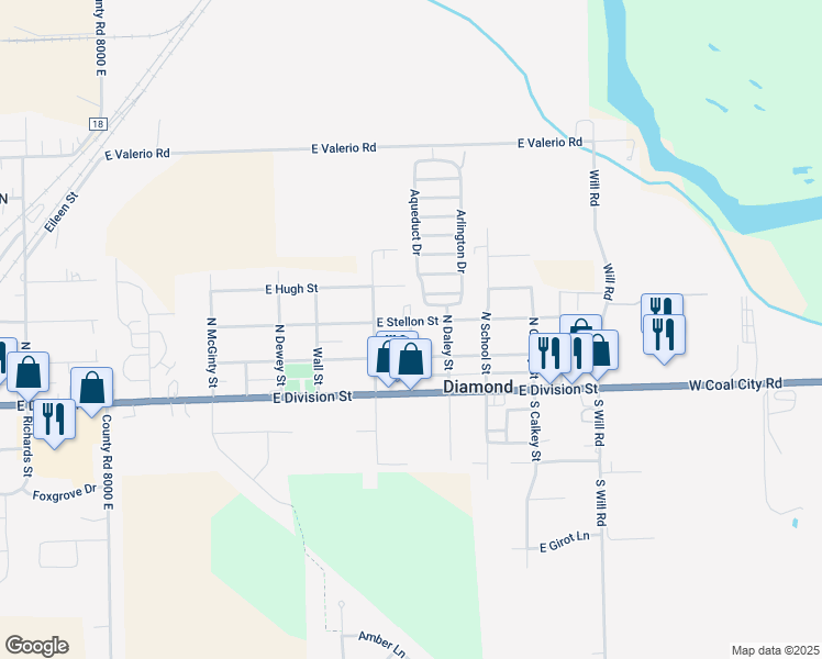map of restaurants, bars, coffee shops, grocery stores, and more near 0 North Tinman Street in Diamond