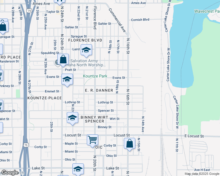 map of restaurants, bars, coffee shops, grocery stores, and more near 1819 Pinkney Street in Omaha