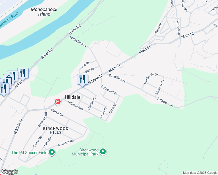 map of restaurants, bars, coffee shops, grocery stores, and more near 13 Driftwood Dr in Plains