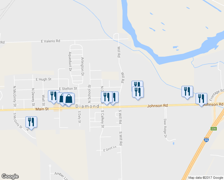 map of restaurants, bars, coffee shops, grocery stores, and more near 2525 East Stellon Street in Diamond