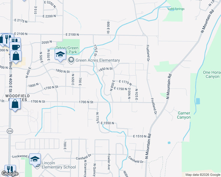 map of restaurants, bars, coffee shops, grocery stores, and more near 856 East 1750 in North Ogden