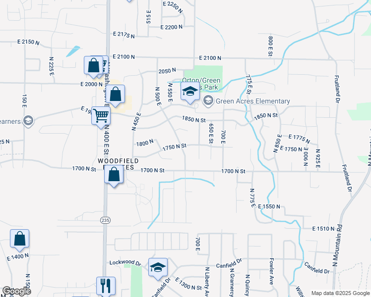 map of restaurants, bars, coffee shops, grocery stores, and more near 615 East 1750 North in Ogden