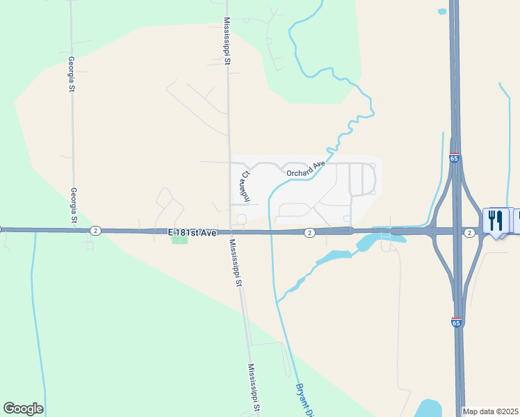 map of restaurants, bars, coffee shops, grocery stores, and more near 17799 Indiana Court in Lowell