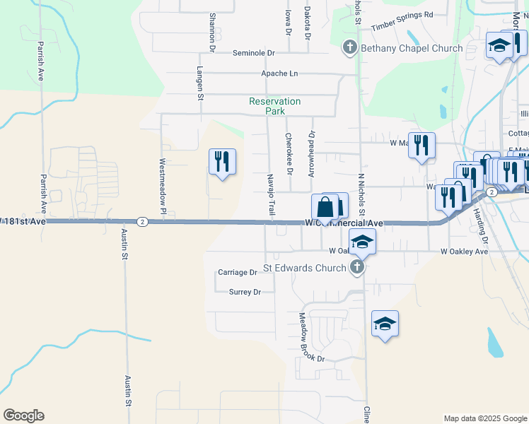 map of restaurants, bars, coffee shops, grocery stores, and more near 700 West Commercial Avenue in Lowell