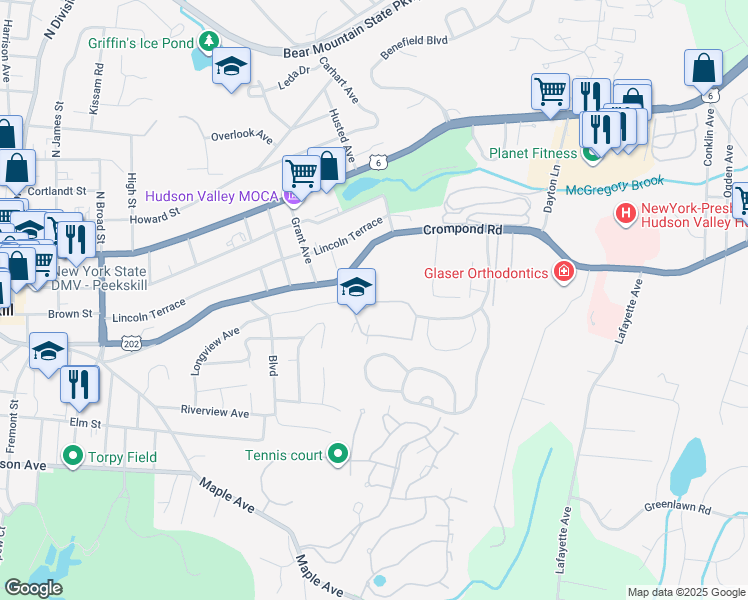 map of restaurants, bars, coffee shops, grocery stores, and more near 5108 Villa at the Woods in Peekskill