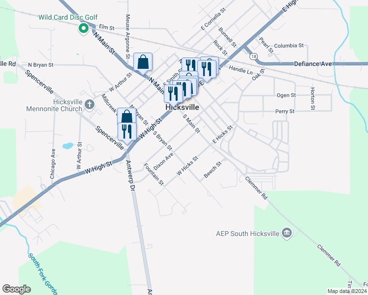 map of restaurants, bars, coffee shops, grocery stores, and more near 117 Dixon Avenue in Hicksville