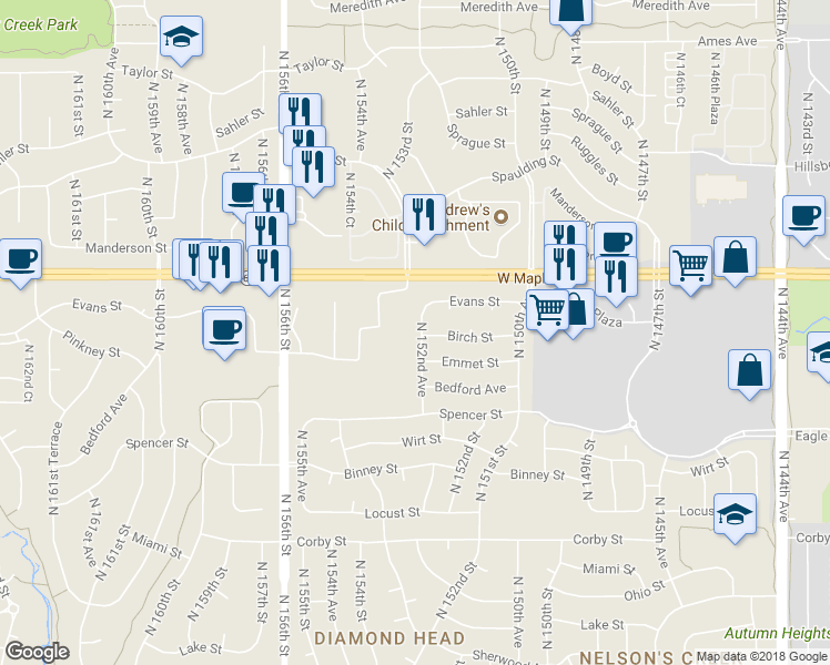map of restaurants, bars, coffee shops, grocery stores, and more near 3504 North 152nd Avenue in Omaha