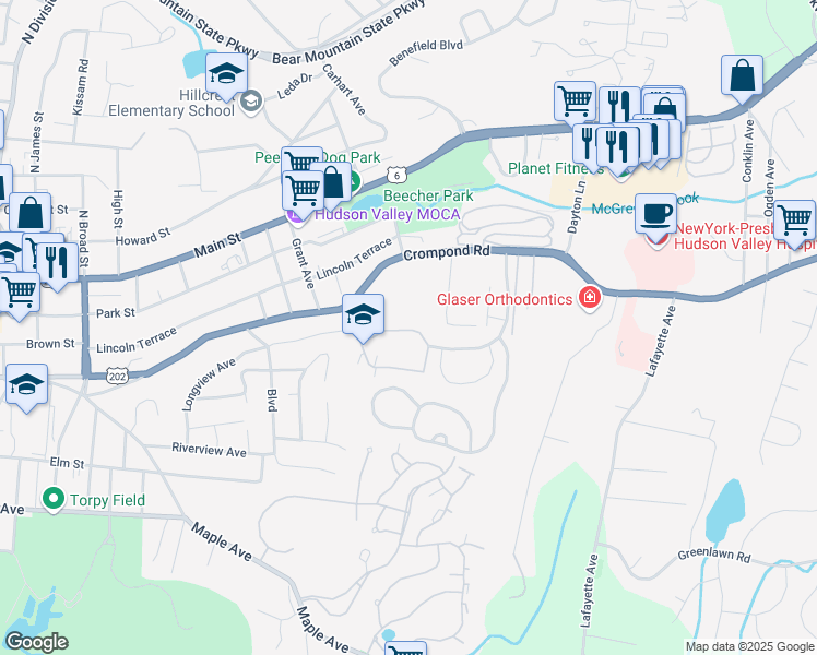 map of restaurants, bars, coffee shops, grocery stores, and more near 5307 Villa at the Woods in Peekskill