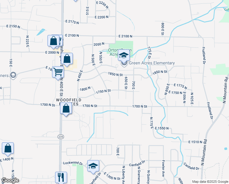 map of restaurants, bars, coffee shops, grocery stores, and more near 615 East 1750 North in Ogden
