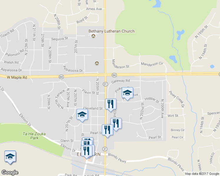 map of restaurants, bars, coffee shops, grocery stores, and more near 3505 Gateway Road in Omaha