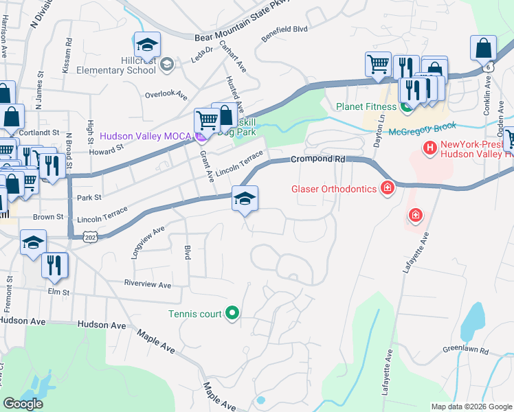 map of restaurants, bars, coffee shops, grocery stores, and more near 5106 Villa at the Woods in Peekskill