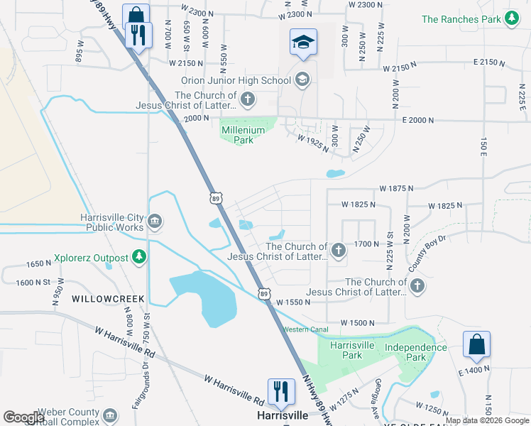 map of restaurants, bars, coffee shops, grocery stores, and more near 1800 U.S. 89 in Ogden