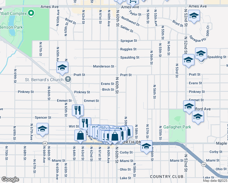 map of restaurants, bars, coffee shops, grocery stores, and more near in Omaha