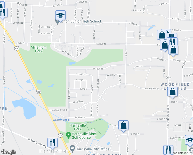 map of restaurants, bars, coffee shops, grocery stores, and more near 1801 North 200 West in North Ogden