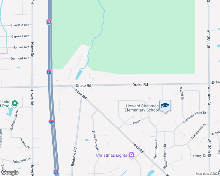 map of restaurants, bars, coffee shops, grocery stores, and more near 14645 Drake Road in Strongsville