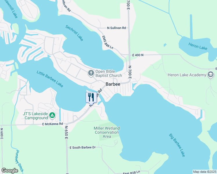 map of restaurants, bars, coffee shops, grocery stores, and more near 12 EMS B62 Lane in Pierceton