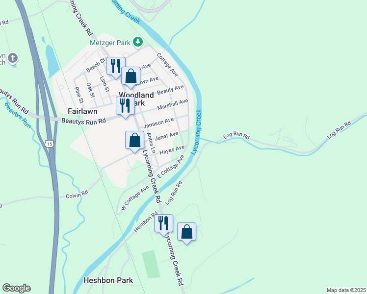 map of restaurants, bars, coffee shops, grocery stores, and more near 1825 Hayes Avenue in Williamsport