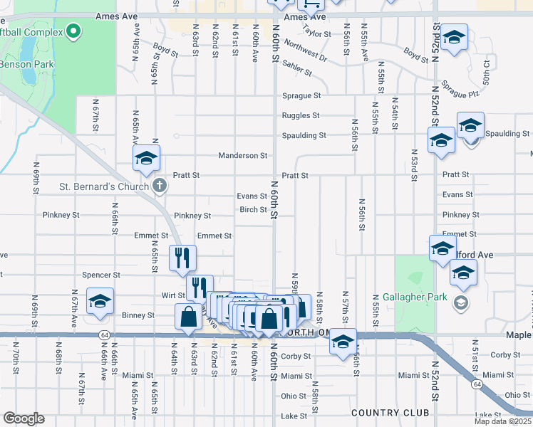 map of restaurants, bars, coffee shops, grocery stores, and more near in Omaha