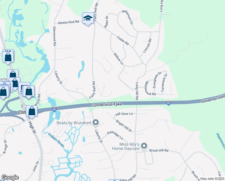 map of restaurants, bars, coffee shops, grocery stores, and more near 99 Oak Hill Drive in Clinton
