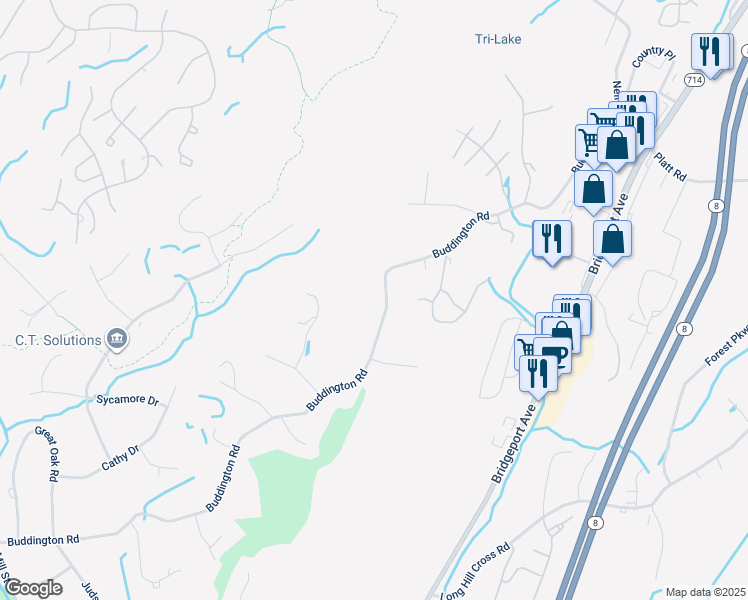 map of restaurants, bars, coffee shops, grocery stores, and more near 162 Buddington Road in Shelton