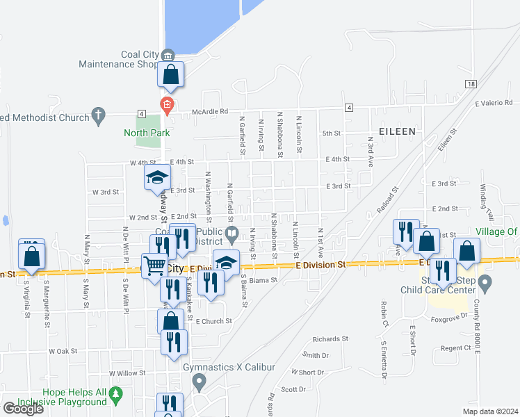 map of restaurants, bars, coffee shops, grocery stores, and more near 430 East 2nd Street in Coal City