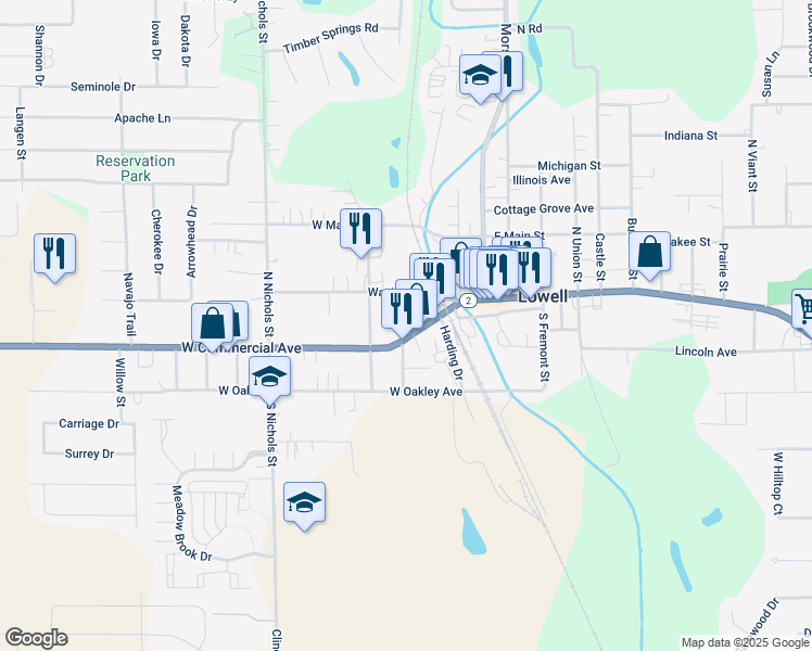 map of restaurants, bars, coffee shops, grocery stores, and more near 148 West Commercial Avenue in Lowell