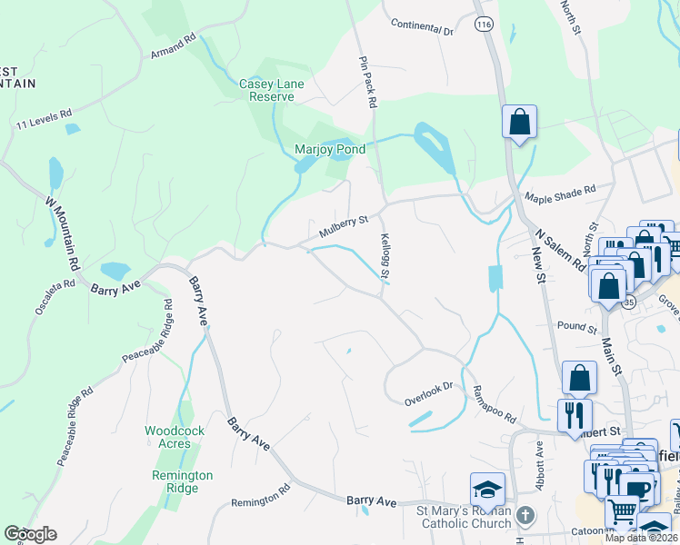 map of restaurants, bars, coffee shops, grocery stores, and more near 130 Ramapoo Road in Ridgefield
