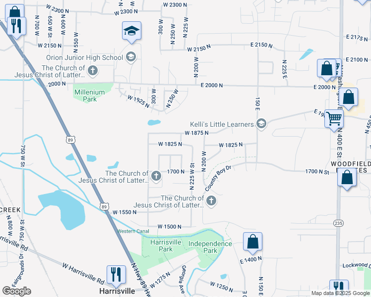 map of restaurants, bars, coffee shops, grocery stores, and more near 259 West 1825 North in Ogden