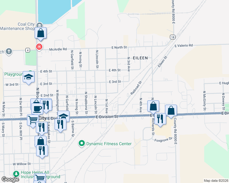 map of restaurants, bars, coffee shops, grocery stores, and more near 790 East 2nd Street in Coal City