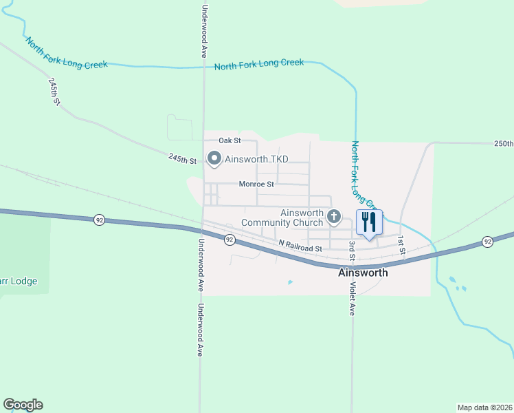 map of restaurants, bars, coffee shops, grocery stores, and more near 701 Lincoln Street in Ainsworth