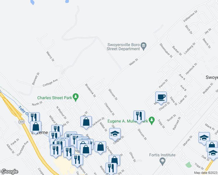 map of restaurants, bars, coffee shops, grocery stores, and more near 403 Main St in Swoyersville