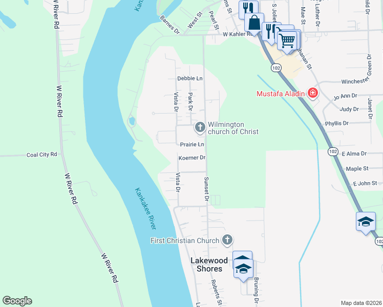 map of restaurants, bars, coffee shops, grocery stores, and more near 404 Koerner Drive in Wilmington
