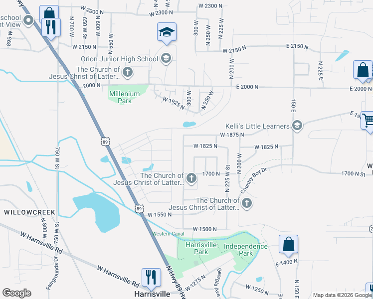 map of restaurants, bars, coffee shops, grocery stores, and more near 1788 North Diane Road in North Ogden