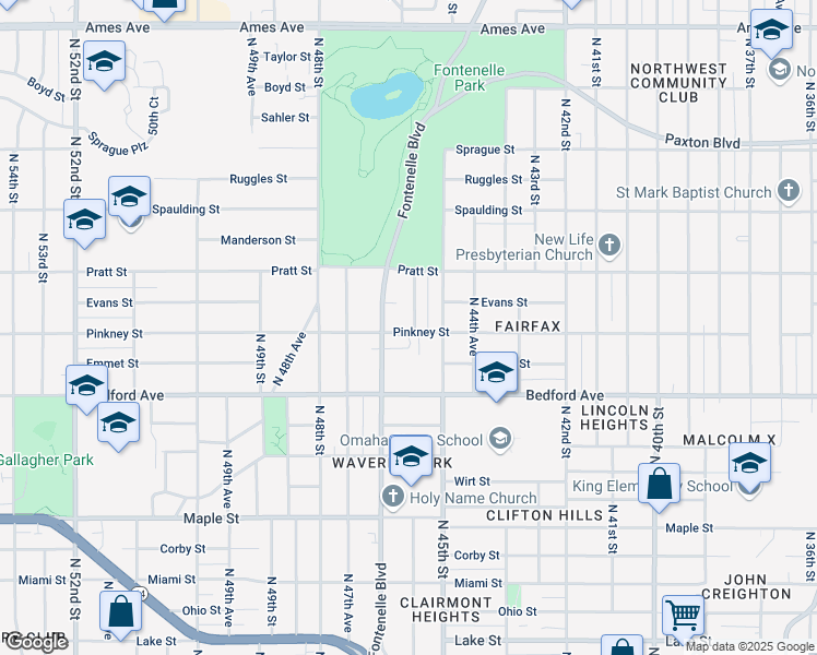 map of restaurants, bars, coffee shops, grocery stores, and more near 3502 North 45th Avenue in Omaha