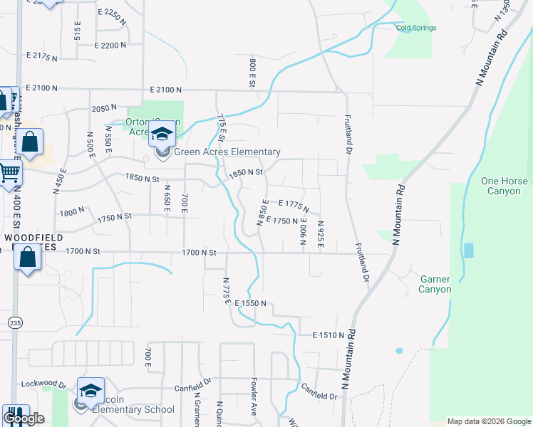 map of restaurants, bars, coffee shops, grocery stores, and more near 856 East 1750 North in Ogden