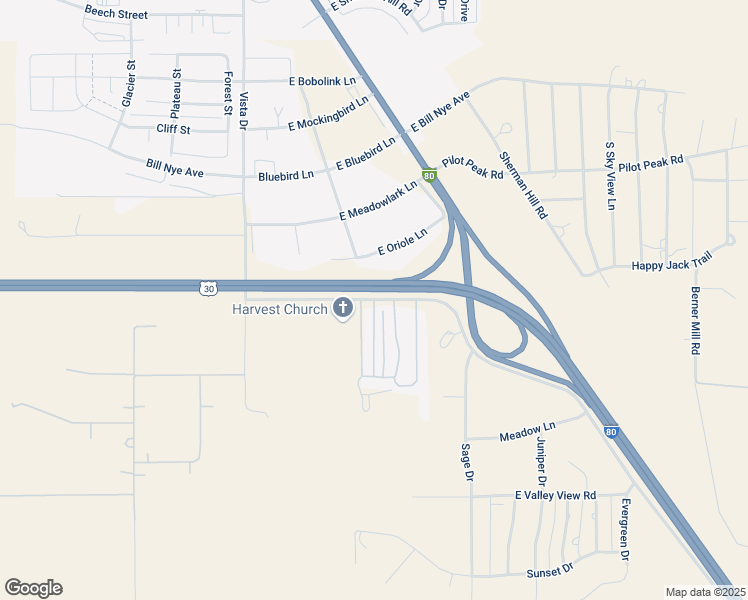 map of restaurants, bars, coffee shops, grocery stores, and more near South Lupine Drive in Laramie